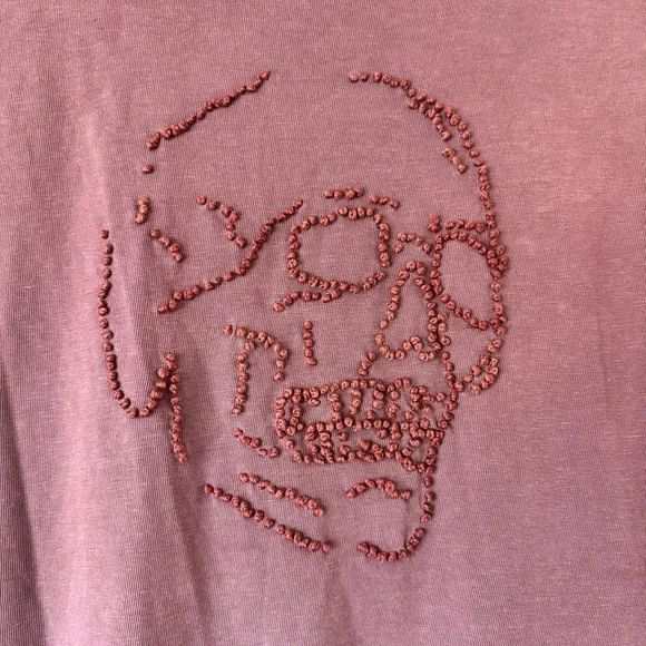 John Varvatos Beaded Skull Graphic T-Shirt Mauvewood Cotton Crewneck Sz S - Picture 5 of 12